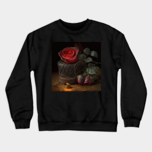 Vintage red rose with black lace on a hat Crewneck Sweatshirt